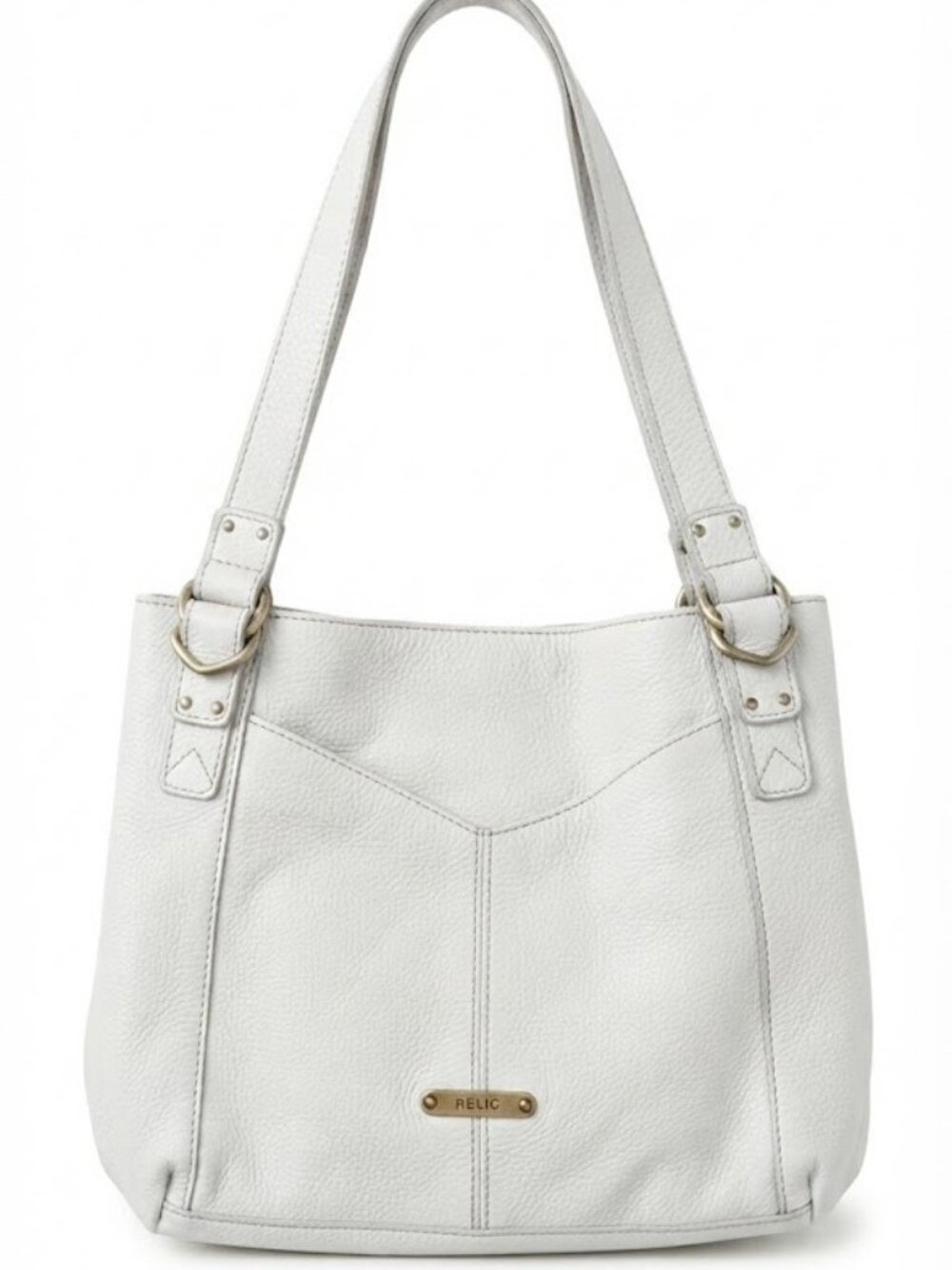 Relic White Pebbled Faux-Leather Shoulder Tote Bag with Gold Accents